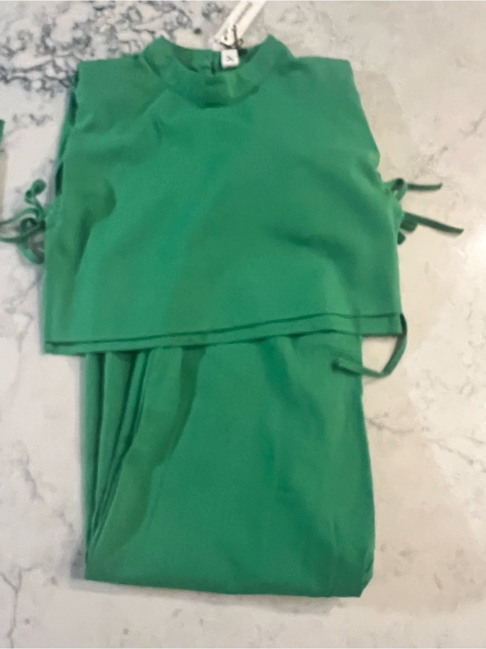 Commense Women's XS Green Sleeveless Side Tie Crop Top Wide Leg Pants 2 Piece Se